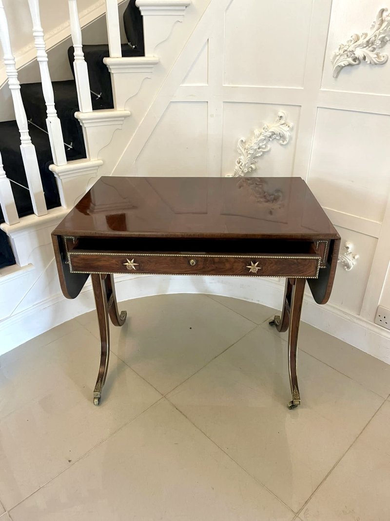 Fine Quality Small Antique Regency Brass Inlaid Rosewood Freestanding Sofa/Side Table - Image 15